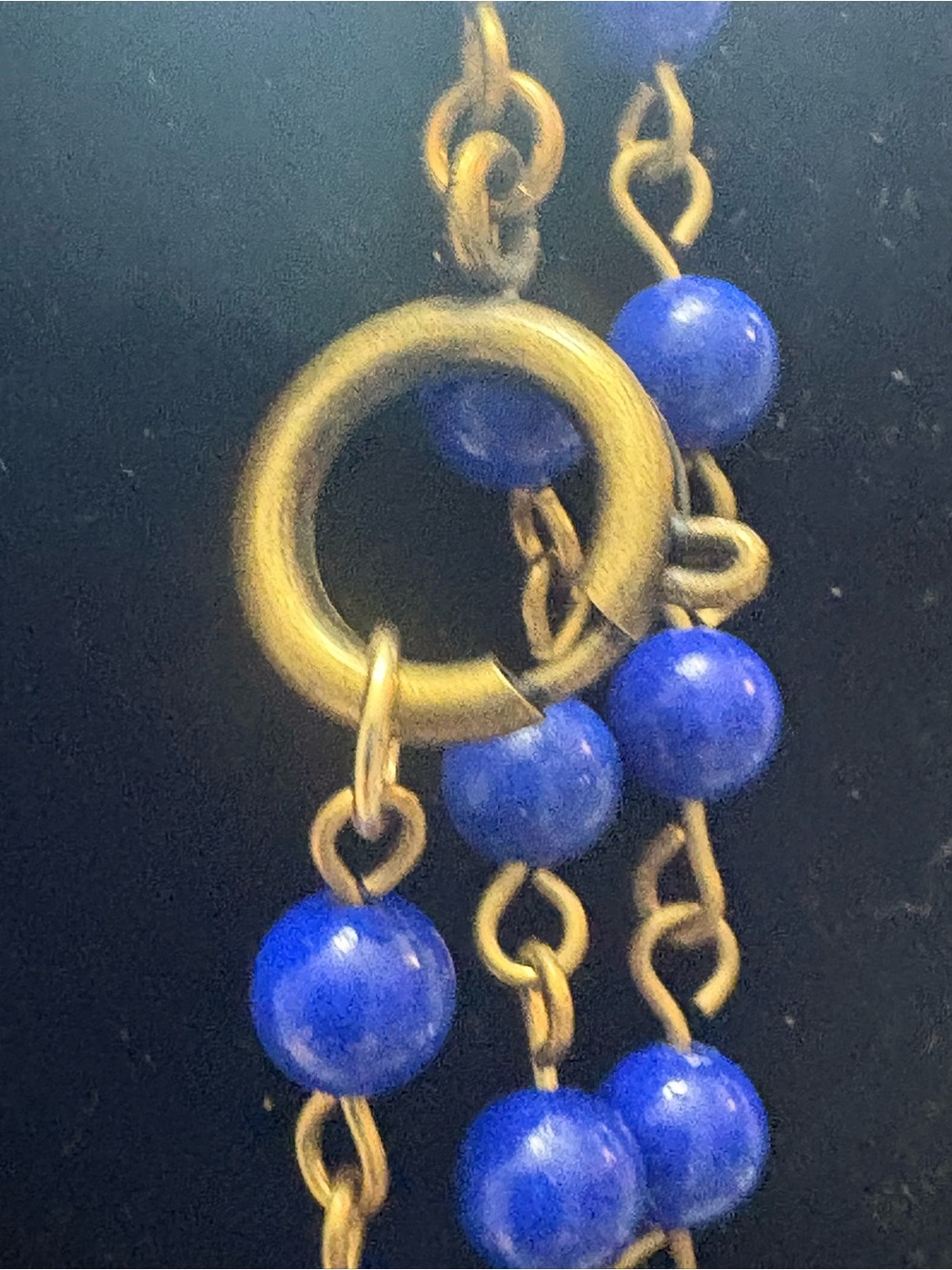 Gold Chain Necklace with Blue Stone Beads